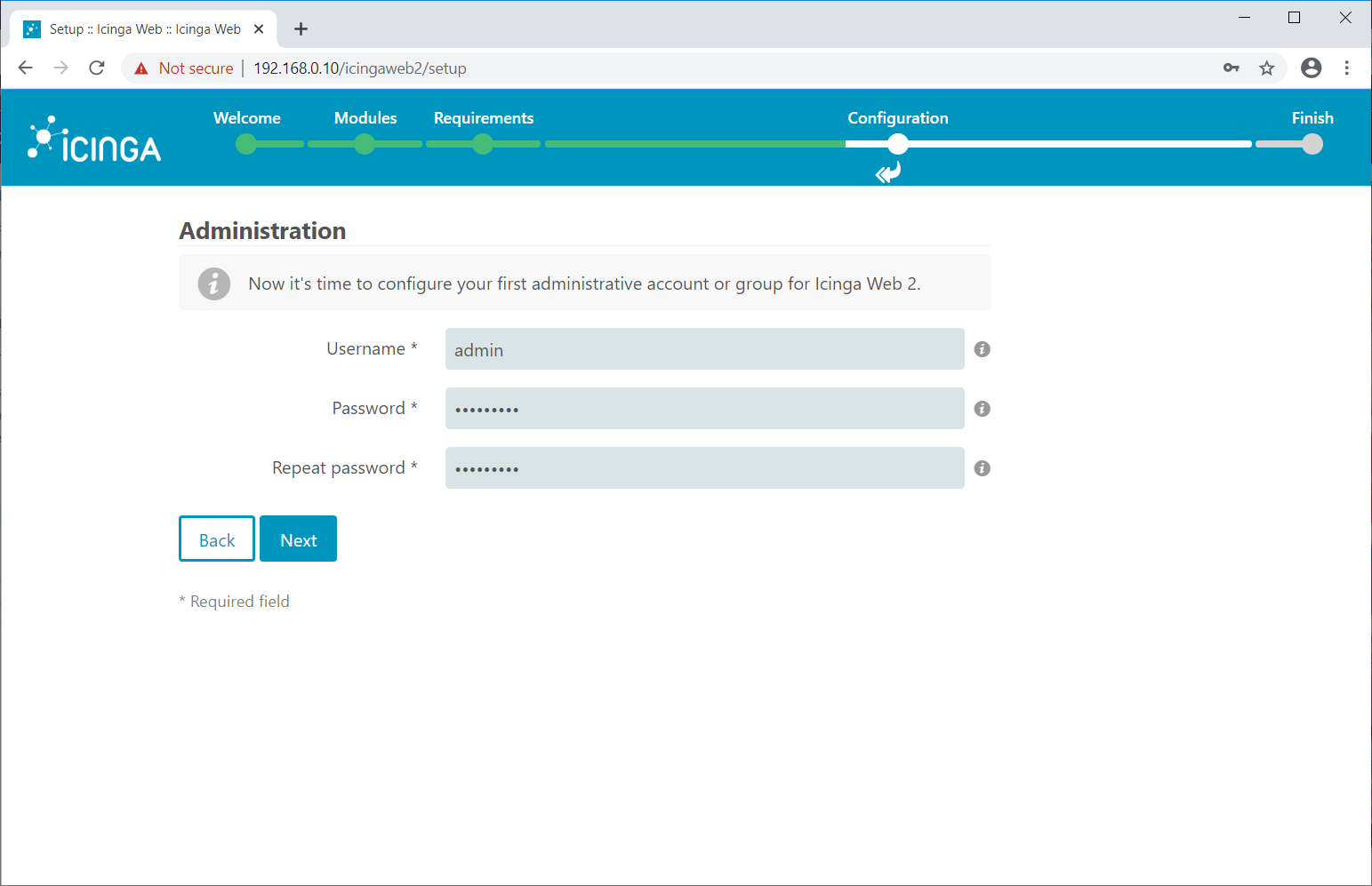 Create Icinga Web 2 Admin Account