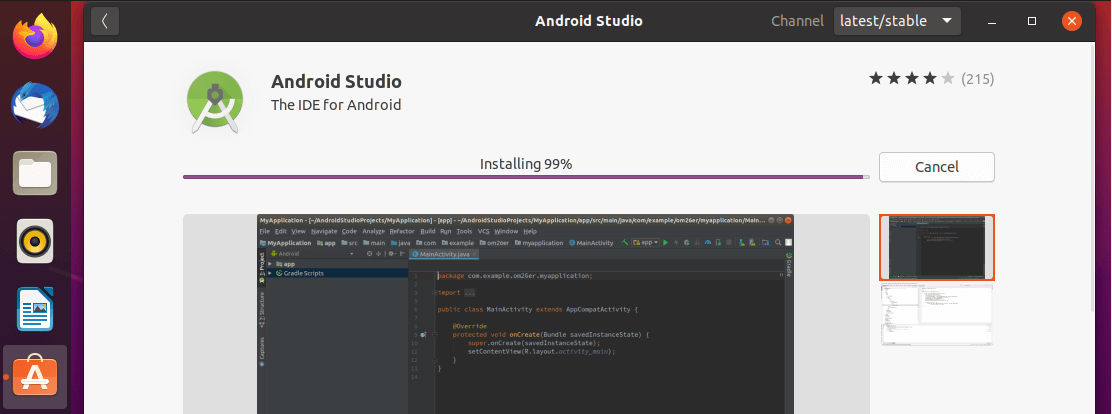 android studio ubuntu snap