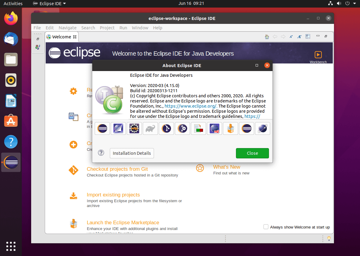 Eclipse IDE Running on Ubuntu 20.04