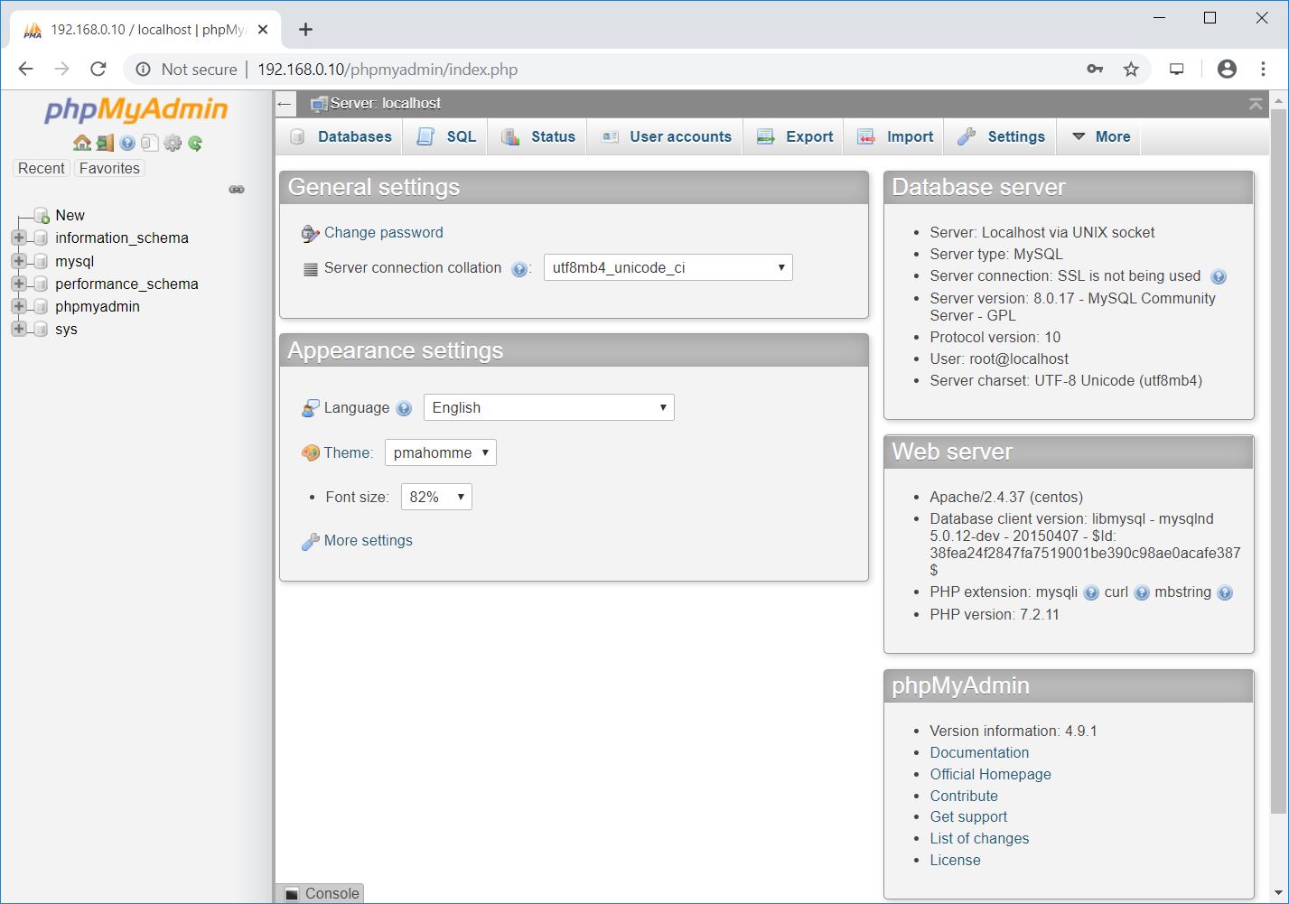 Install phpMyAdmin with Apache on CentOS 8 - phpMyAdmin Home