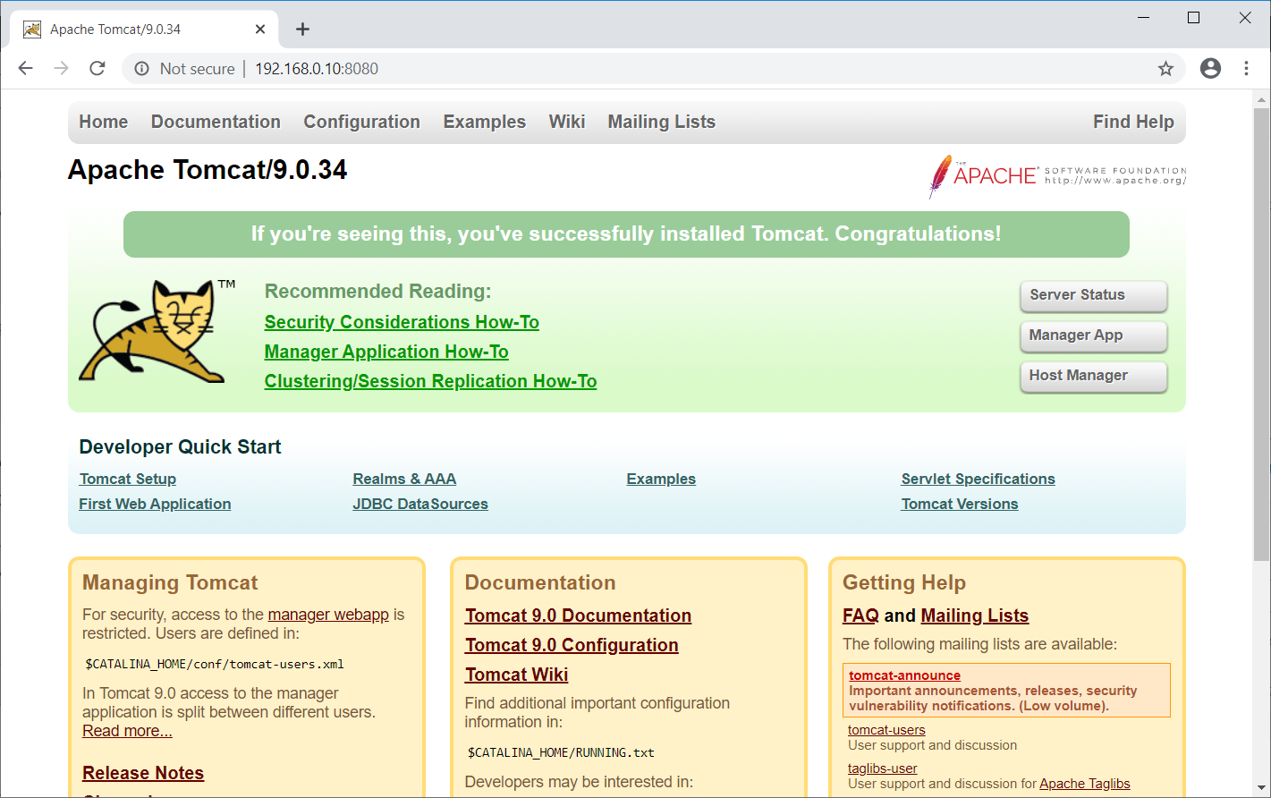 Apache Tomcat 9 Default Page