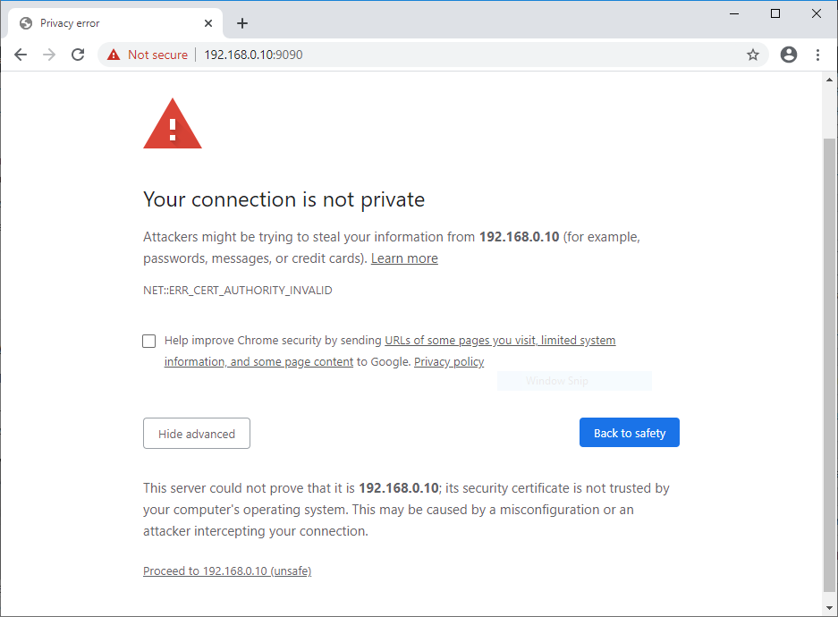 Self-Signed Certificate Warning