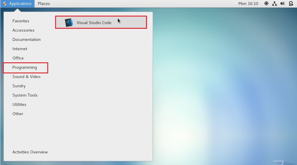 Start Visual Studio Code on CentOS 7
