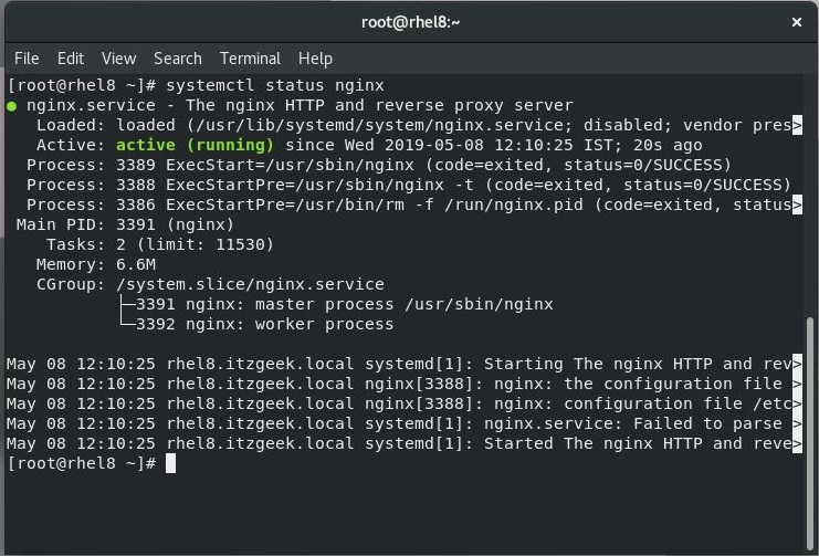 Install LEMP Stack on RHEL 8 - Nginx Web Server Status