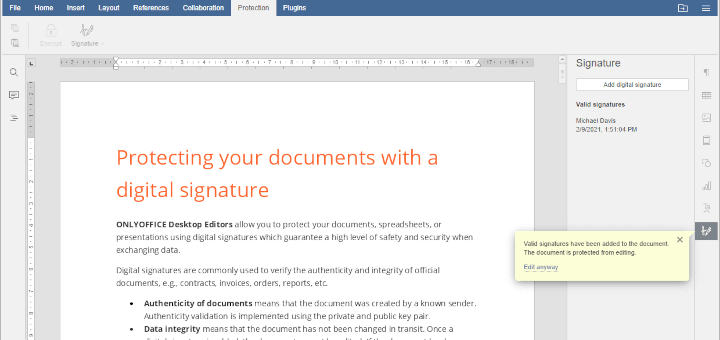 Digitally Sign Documents in Linux Using ONLYOFFICE Desktop Editors