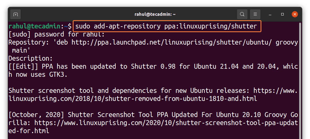 Shutter PPA Ubuntu