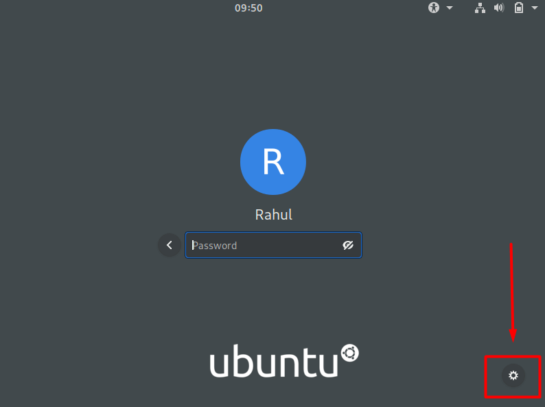 Click gear icon on Ubuntu login 