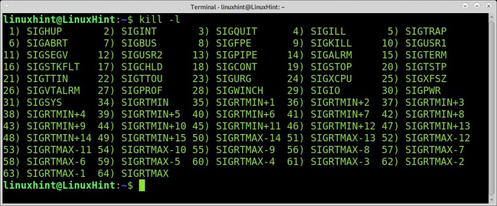 Linux kill signal numbers