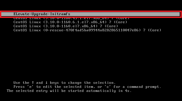 Elevate Upgrade GRUB Menu
