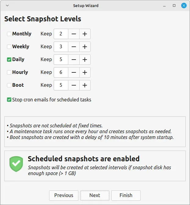 Choose Snapshot Levels  How to Create a Timeshift Snapshot Before Upgrading Linux Mint 1730111699 835 How to Create a Timeshift Snapshot Before Upgrading Linux Mint